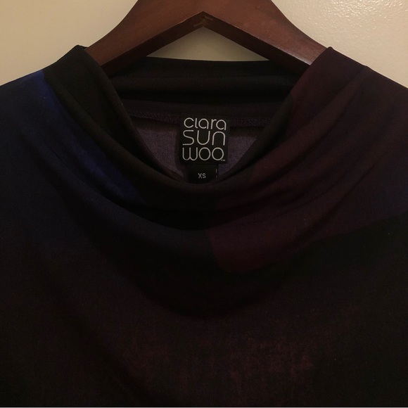 Clara Sun Woo Draped Neck Side Ruched Top - Purple Watercolor size XS - Picture 5 of 9